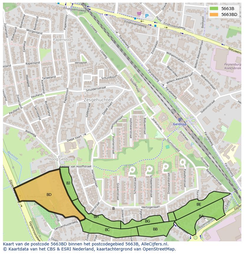 Afbeelding van het postcodegebied 5663 BD op de kaart.