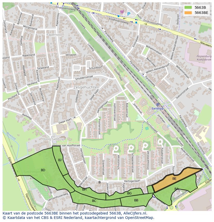 Afbeelding van het postcodegebied 5663 BE op de kaart.