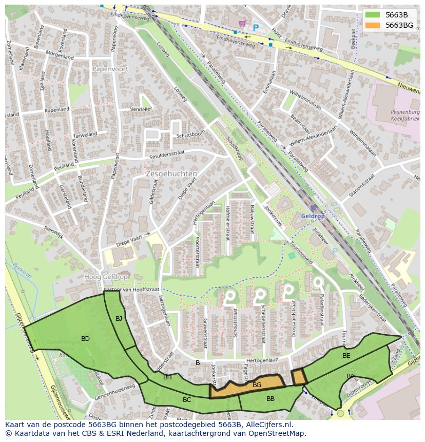 Afbeelding van het postcodegebied 5663 BG op de kaart.