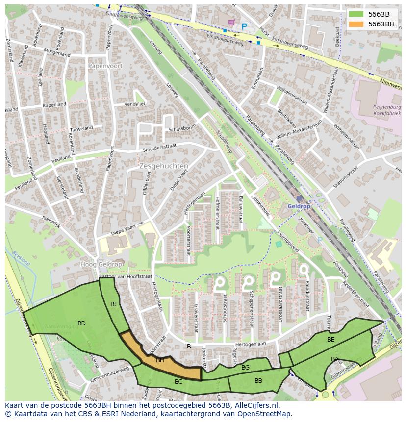 Afbeelding van het postcodegebied 5663 BH op de kaart.
