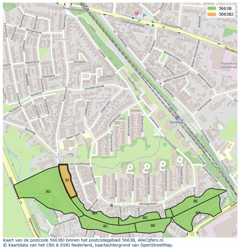 Afbeelding van het postcodegebied 5663 BJ op de kaart.