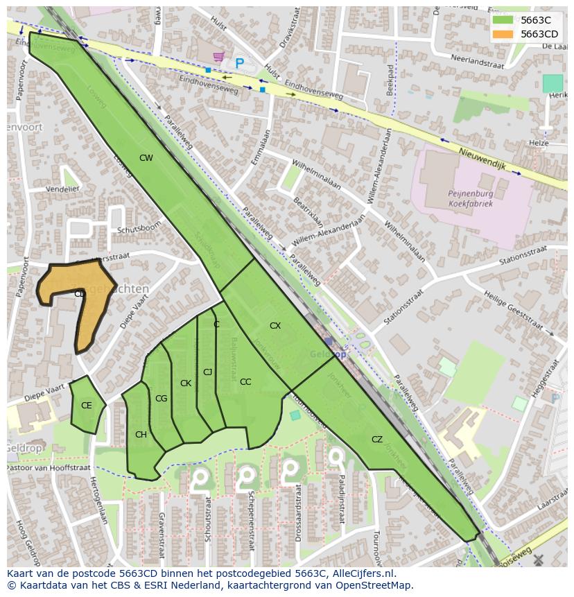 Afbeelding van het postcodegebied 5663 CD op de kaart.