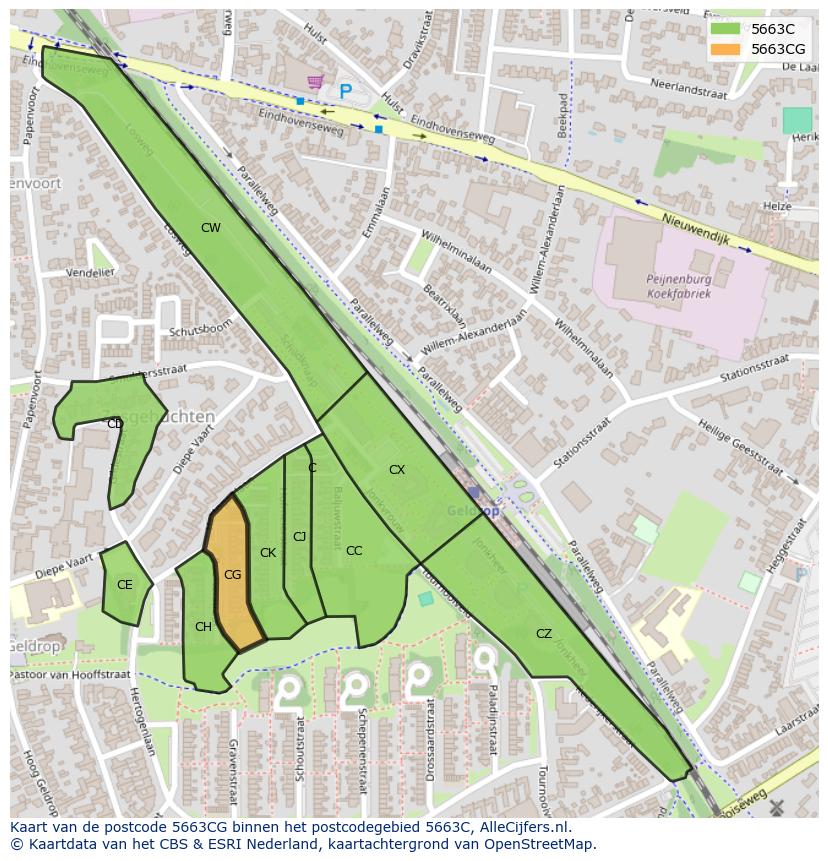 Afbeelding van het postcodegebied 5663 CG op de kaart.
