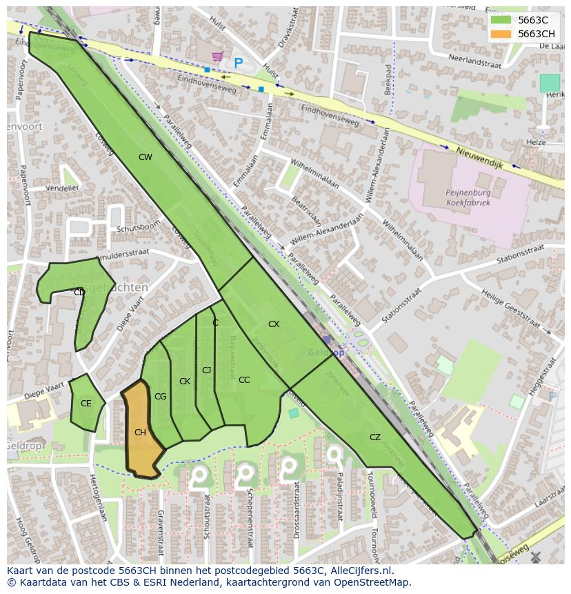 Afbeelding van het postcodegebied 5663 CH op de kaart.