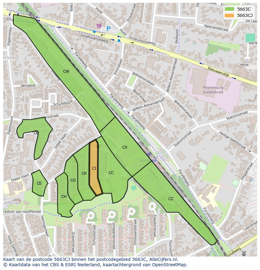 Afbeelding van het postcodegebied 5663 CJ op de kaart.