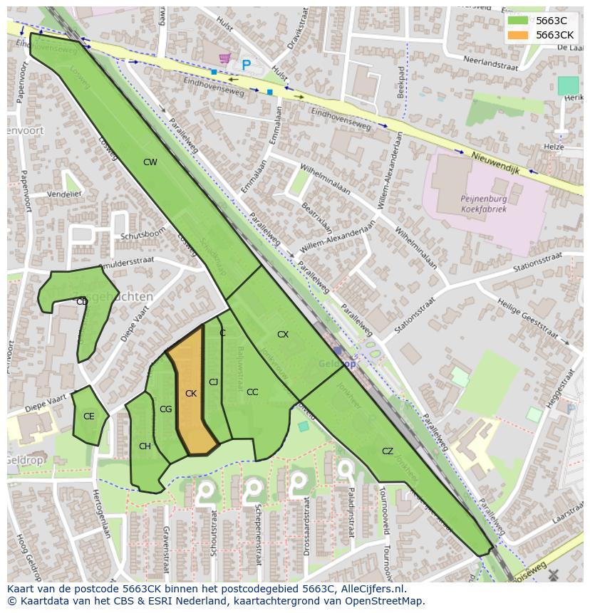 Afbeelding van het postcodegebied 5663 CK op de kaart.