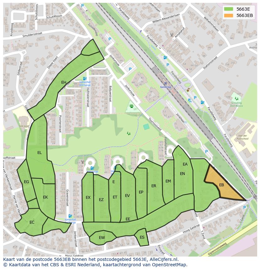 Afbeelding van het postcodegebied 5663 EB op de kaart.
