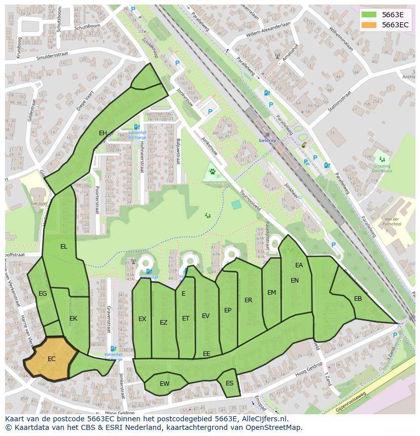 Afbeelding van het postcodegebied 5663 EC op de kaart.