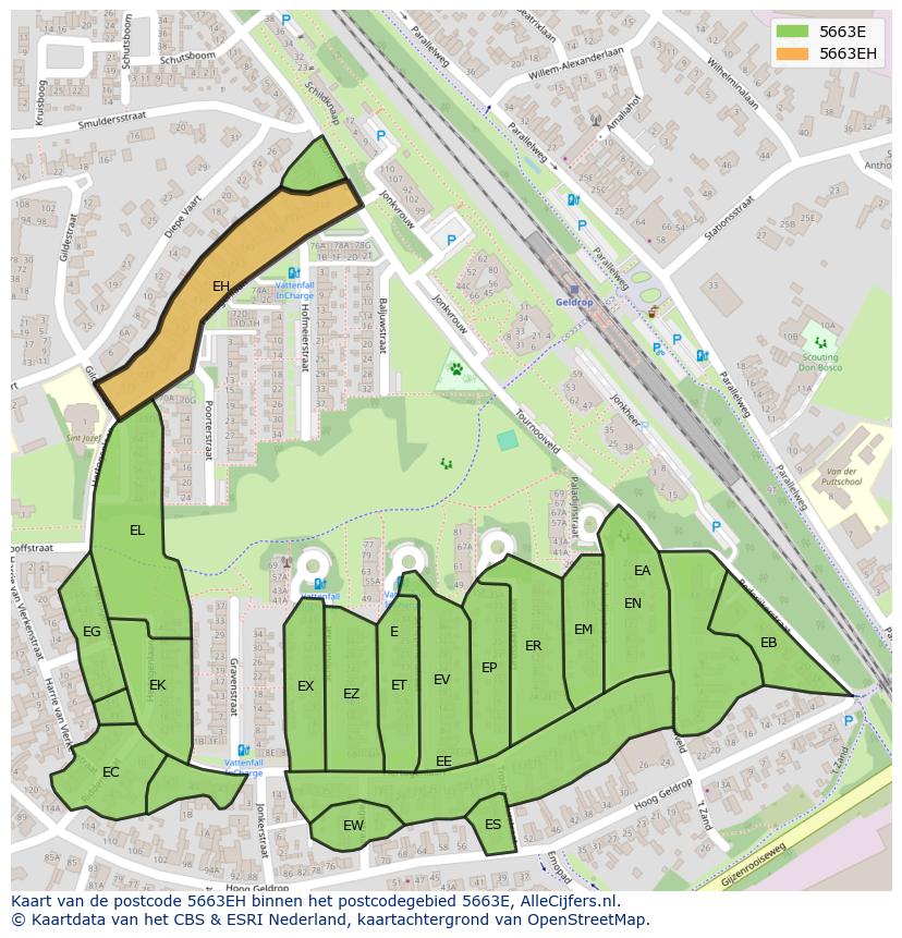 Afbeelding van het postcodegebied 5663 EH op de kaart.