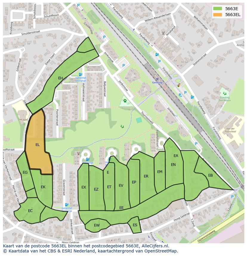 Afbeelding van het postcodegebied 5663 EL op de kaart.