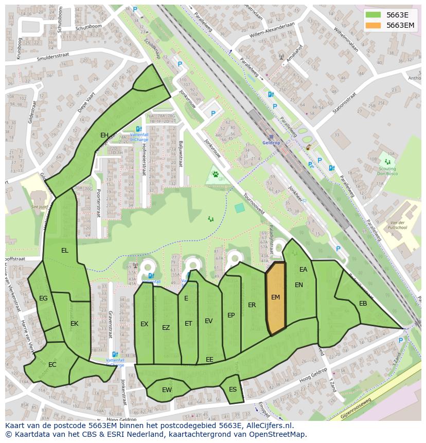 Afbeelding van het postcodegebied 5663 EM op de kaart.