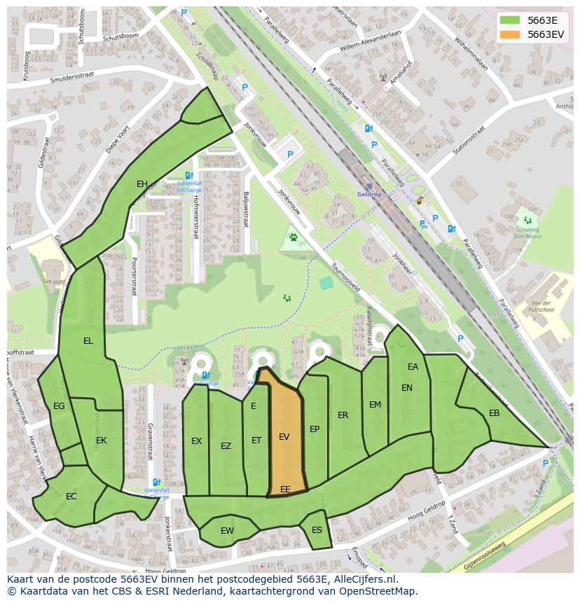 Afbeelding van het postcodegebied 5663 EV op de kaart.