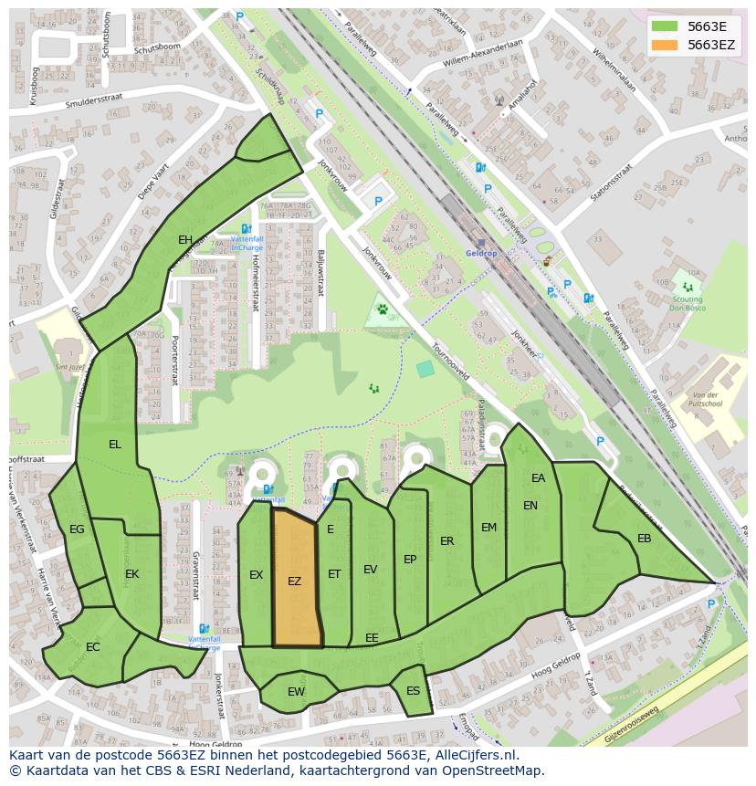 Afbeelding van het postcodegebied 5663 EZ op de kaart.