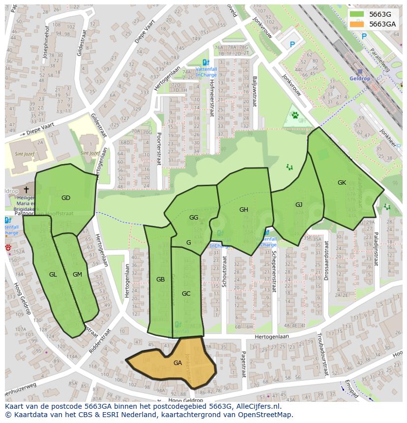 Afbeelding van het postcodegebied 5663 GA op de kaart.