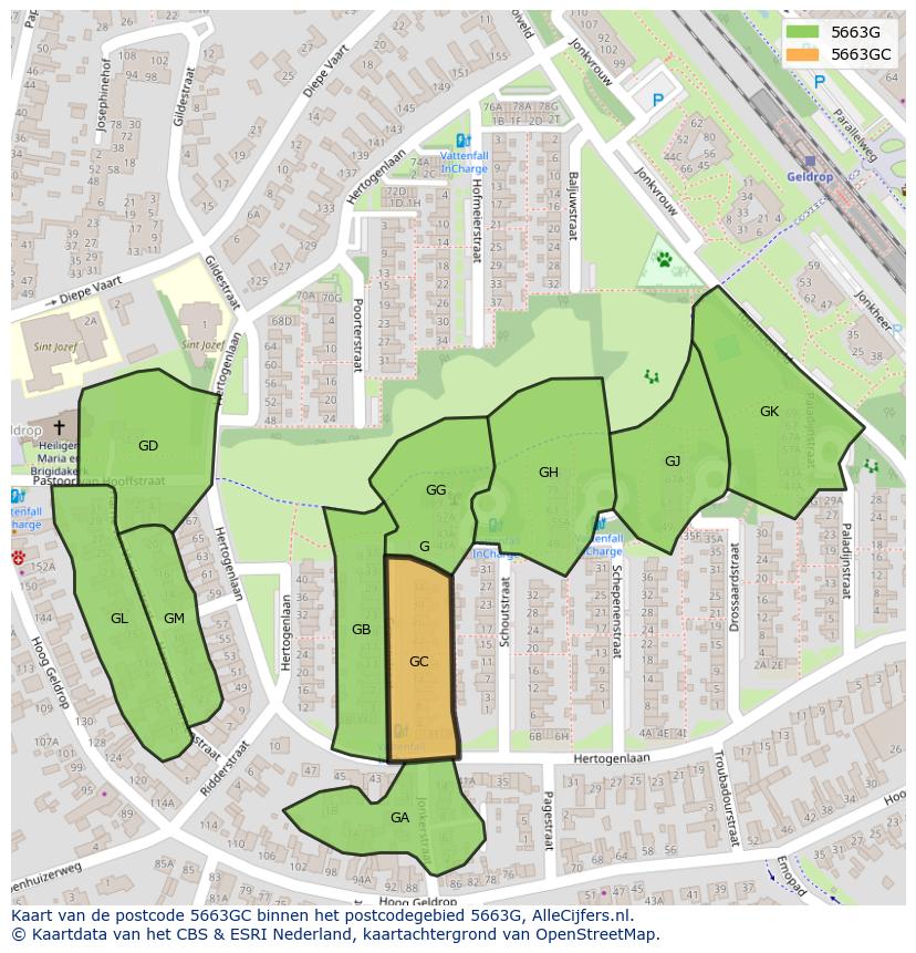 Afbeelding van het postcodegebied 5663 GC op de kaart.
