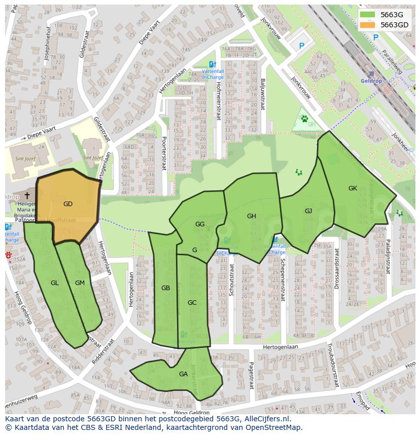 Afbeelding van het postcodegebied 5663 GD op de kaart.