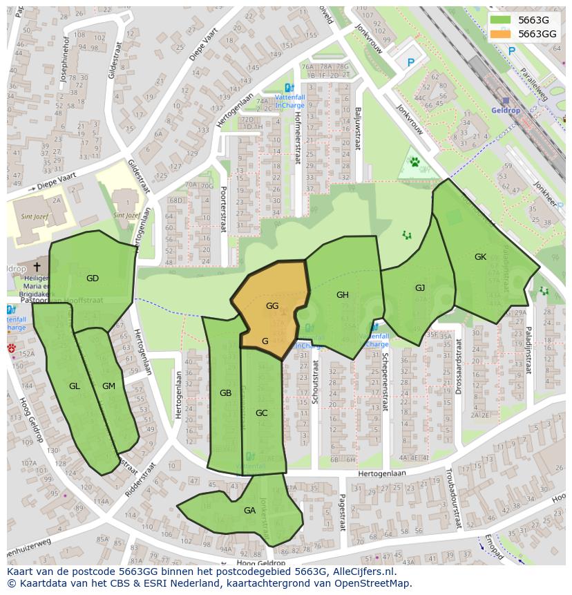 Afbeelding van het postcodegebied 5663 GG op de kaart.