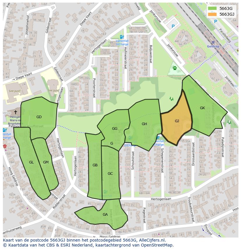 Afbeelding van het postcodegebied 5663 GJ op de kaart.