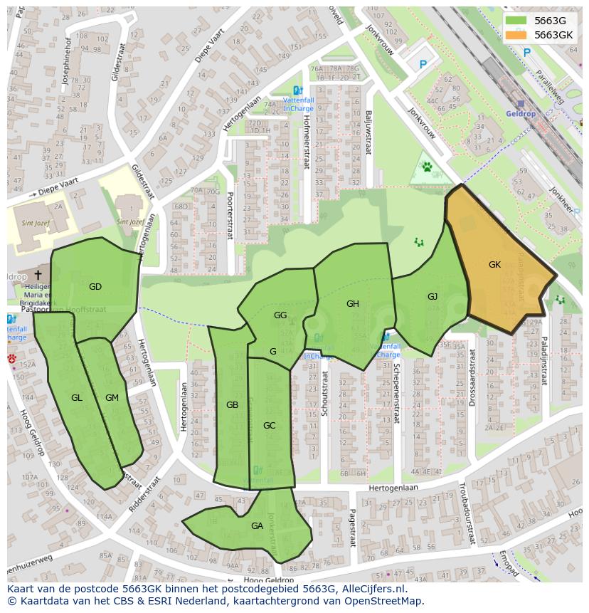 Afbeelding van het postcodegebied 5663 GK op de kaart.