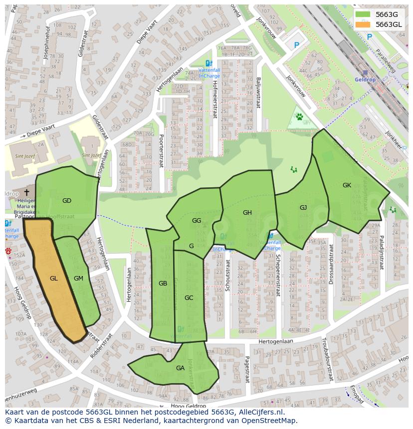 Afbeelding van het postcodegebied 5663 GL op de kaart.