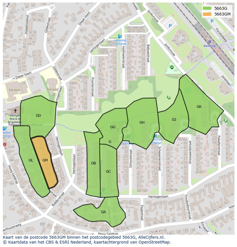 Afbeelding van het postcodegebied 5663 GM op de kaart.