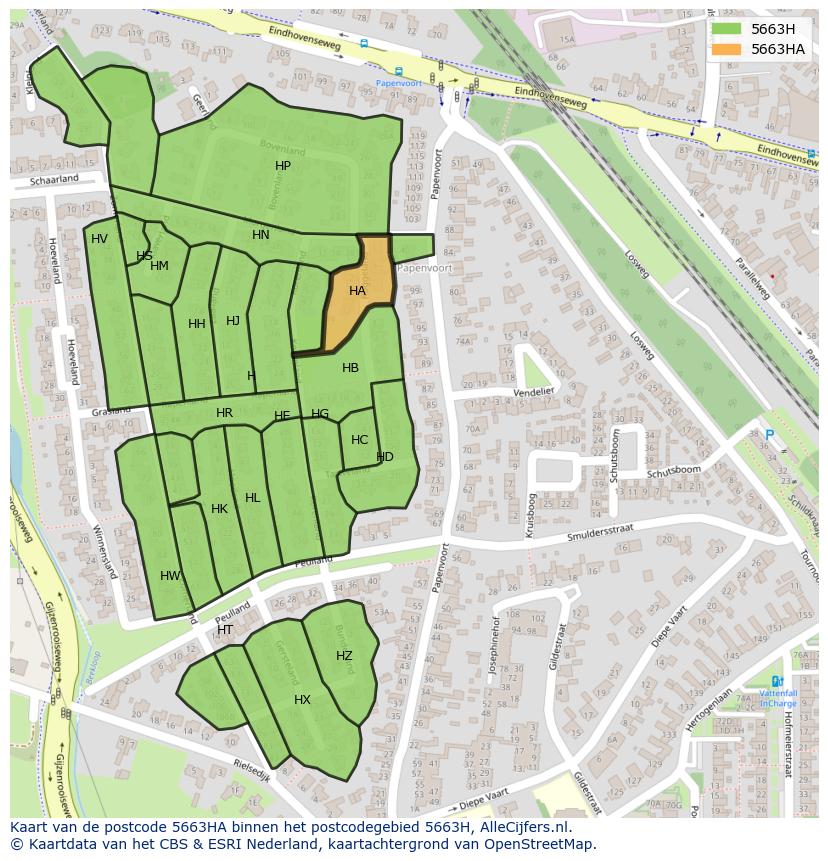 Afbeelding van het postcodegebied 5663 HA op de kaart.