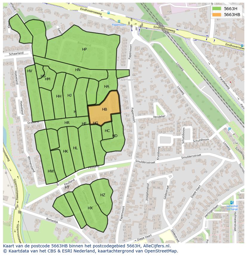 Afbeelding van het postcodegebied 5663 HB op de kaart.