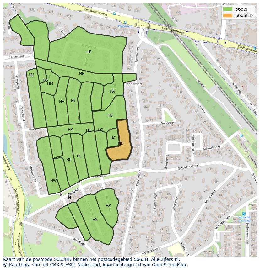 Afbeelding van het postcodegebied 5663 HD op de kaart.