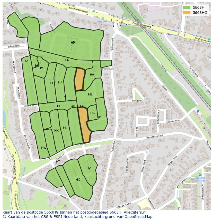 Afbeelding van het postcodegebied 5663 HG op de kaart.