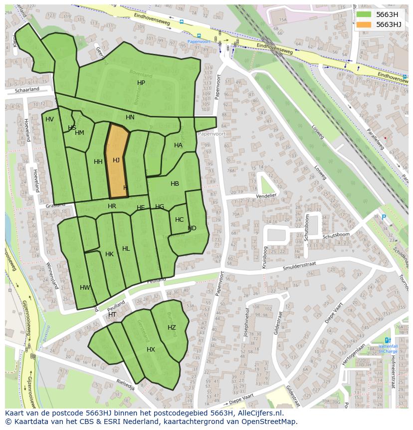 Afbeelding van het postcodegebied 5663 HJ op de kaart.