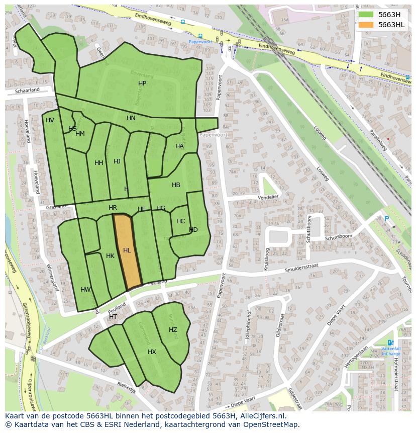 Afbeelding van het postcodegebied 5663 HL op de kaart.