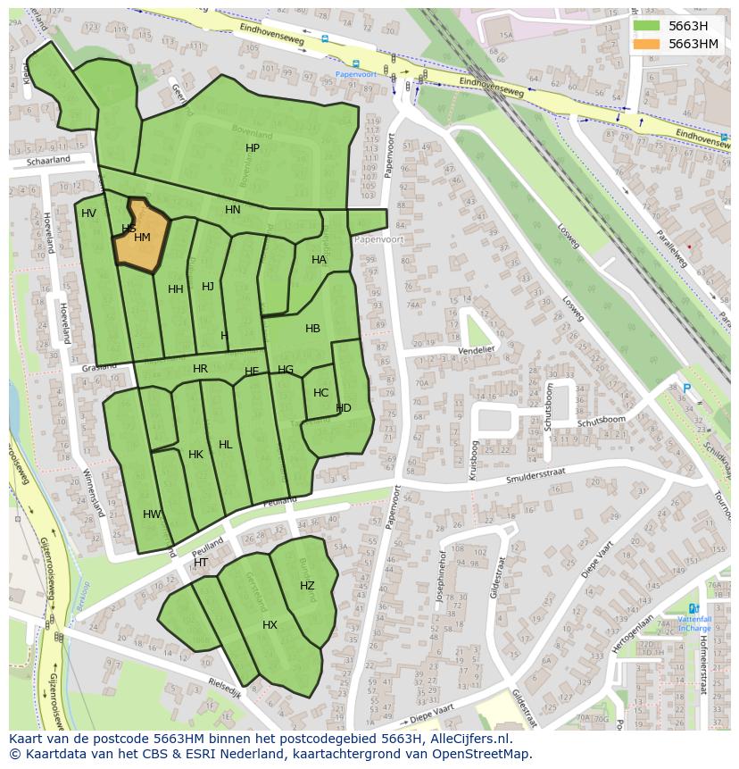 Afbeelding van het postcodegebied 5663 HM op de kaart.