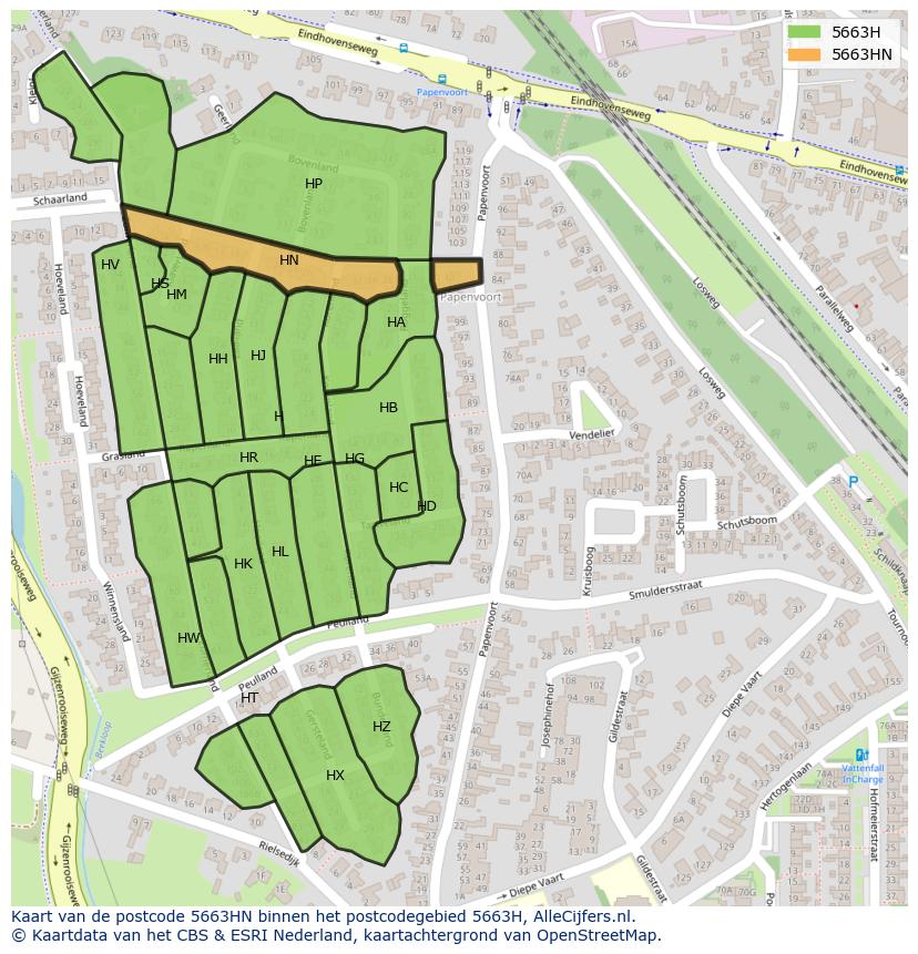 Afbeelding van het postcodegebied 5663 HN op de kaart.