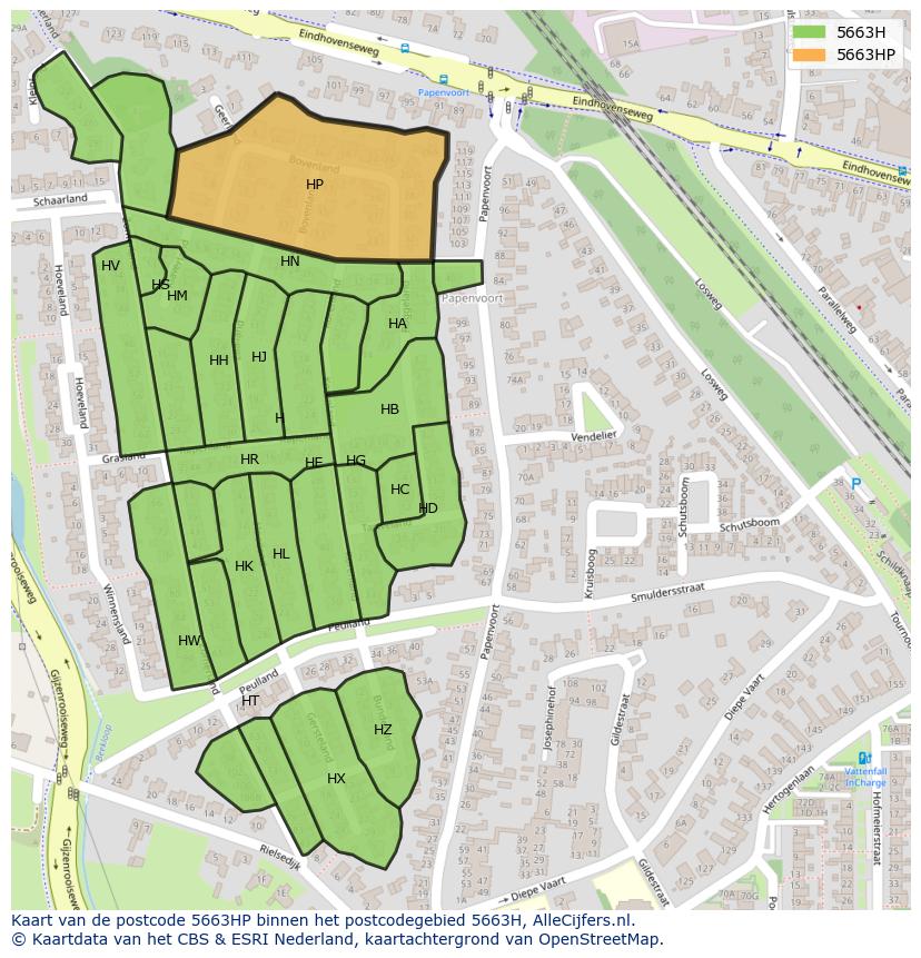 Afbeelding van het postcodegebied 5663 HP op de kaart.
