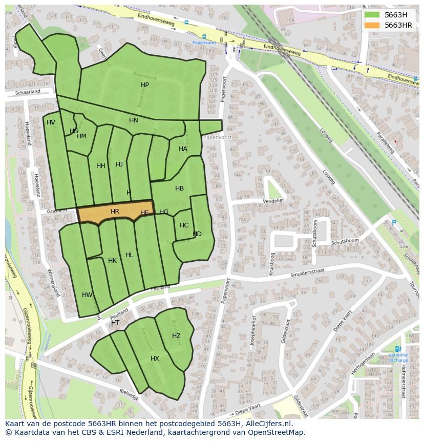 Afbeelding van het postcodegebied 5663 HR op de kaart.