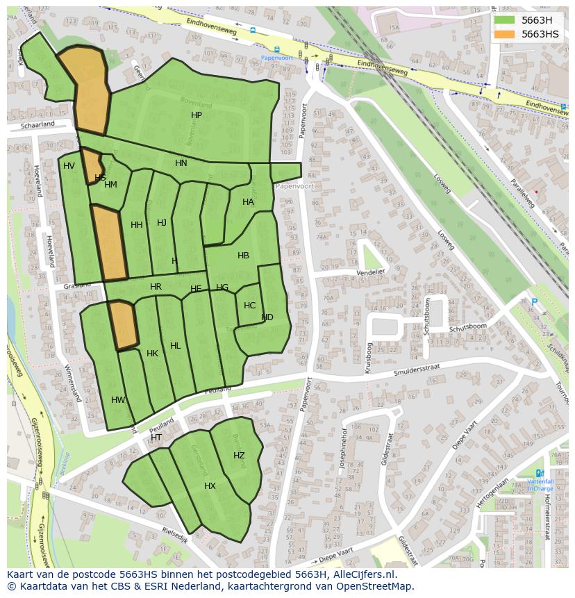 Afbeelding van het postcodegebied 5663 HS op de kaart.