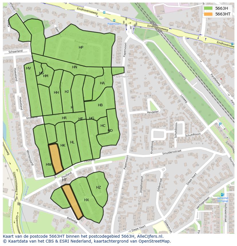 Afbeelding van het postcodegebied 5663 HT op de kaart.