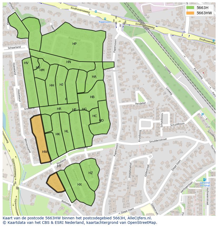 Afbeelding van het postcodegebied 5663 HW op de kaart.