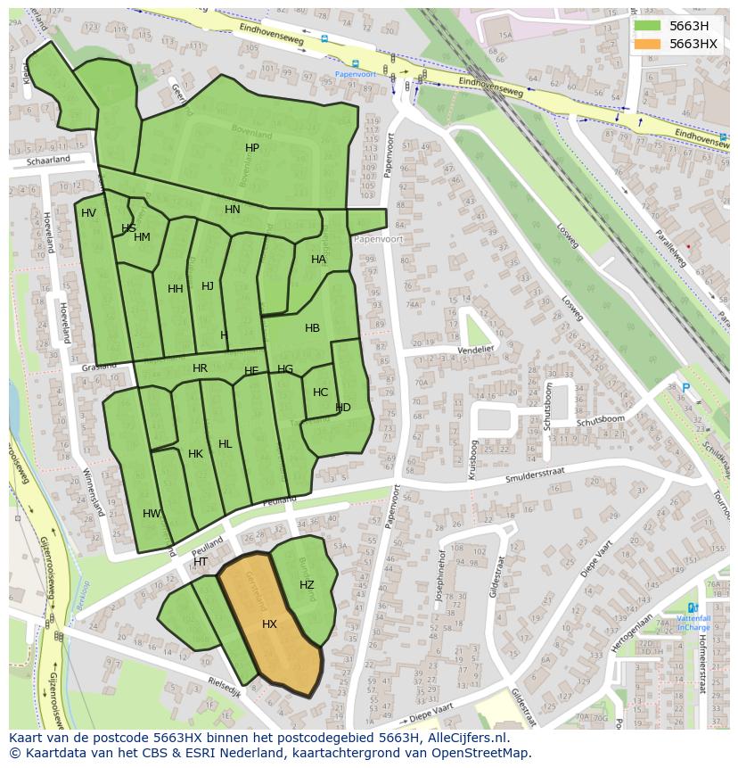 Afbeelding van het postcodegebied 5663 HX op de kaart.