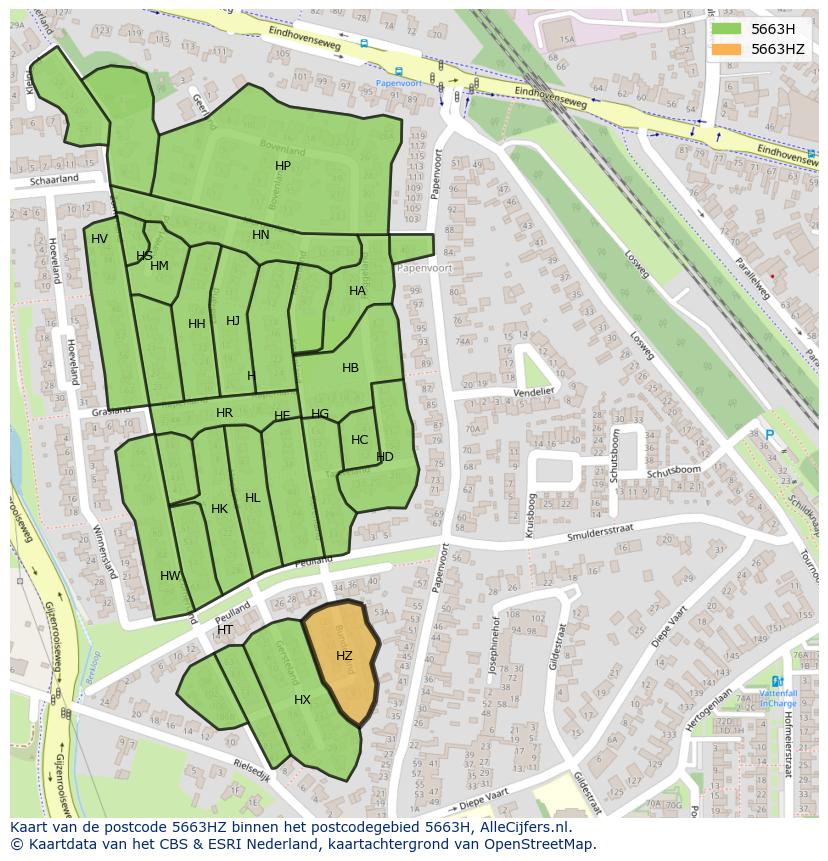Afbeelding van het postcodegebied 5663 HZ op de kaart.
