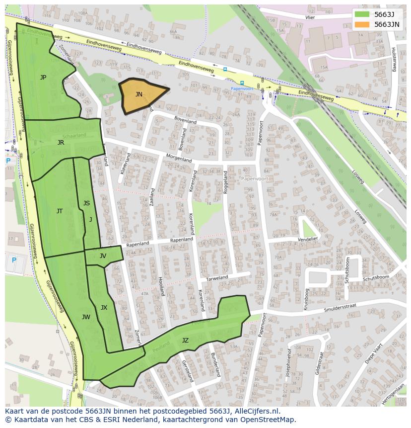Afbeelding van het postcodegebied 5663 JN op de kaart.