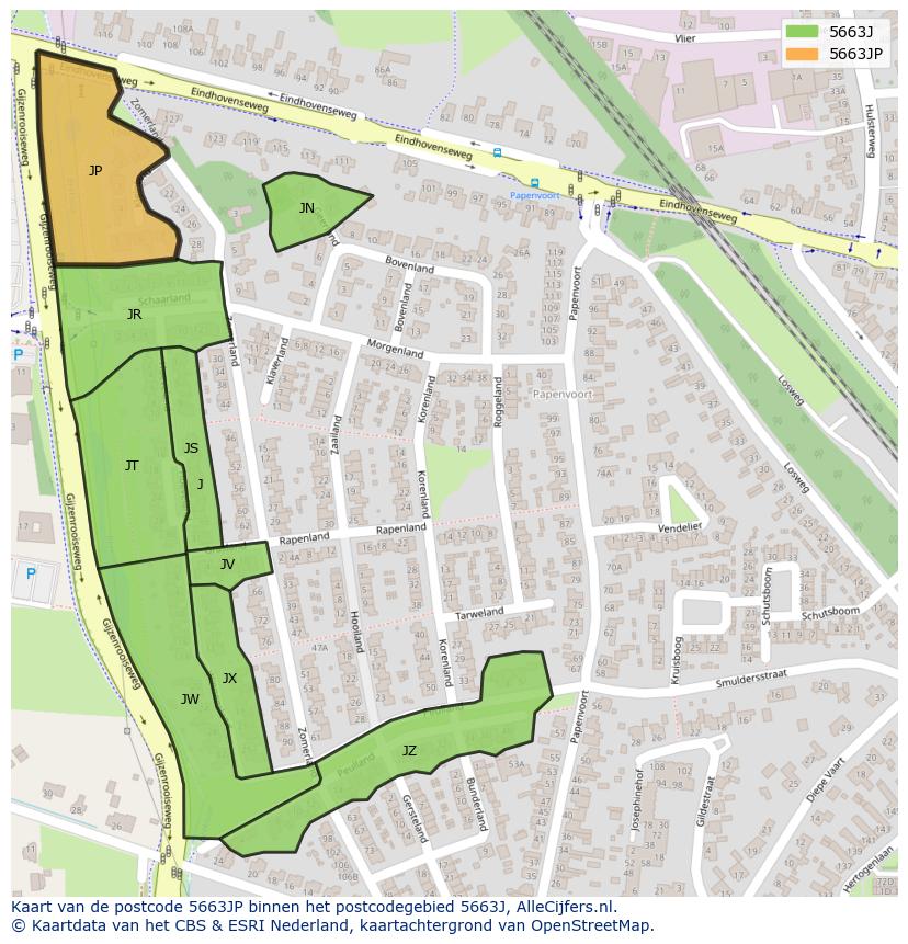 Afbeelding van het postcodegebied 5663 JP op de kaart.