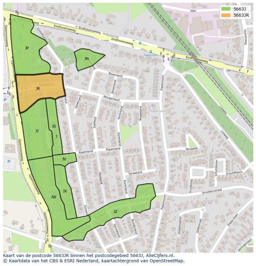 Afbeelding van het postcodegebied 5663 JR op de kaart.