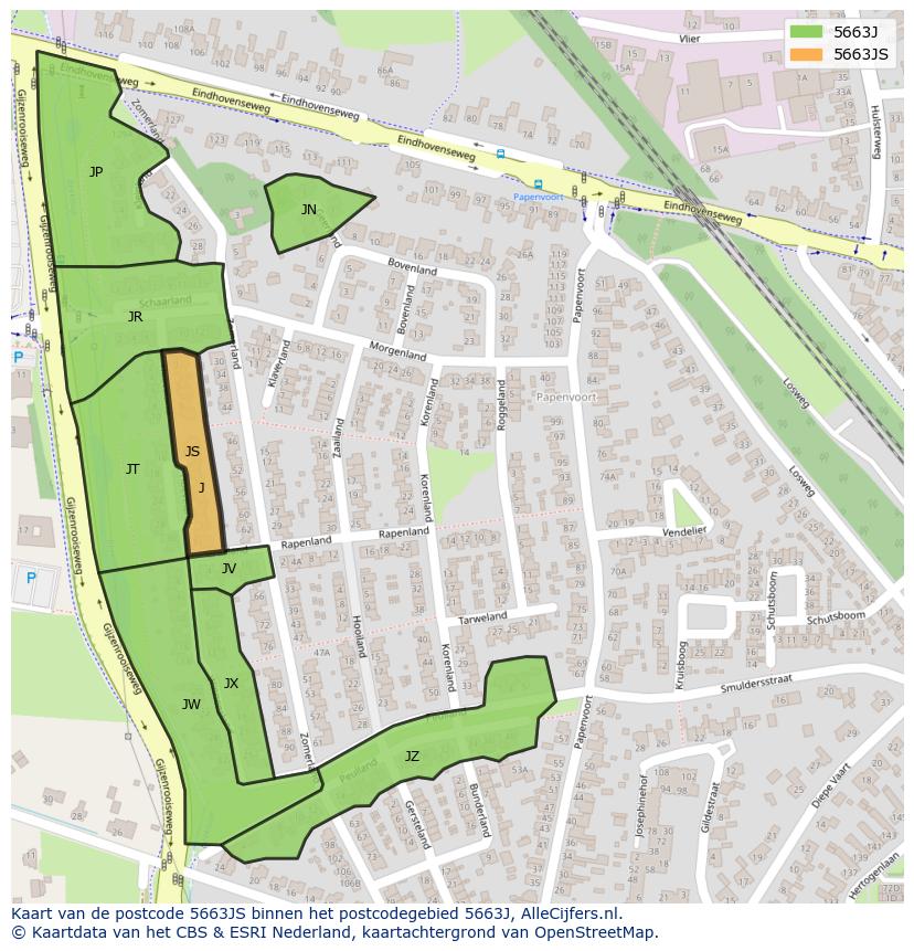 Afbeelding van het postcodegebied 5663 JS op de kaart.