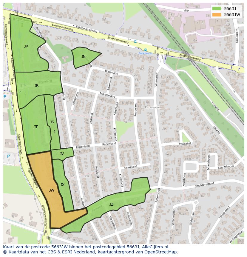 Afbeelding van het postcodegebied 5663 JW op de kaart.