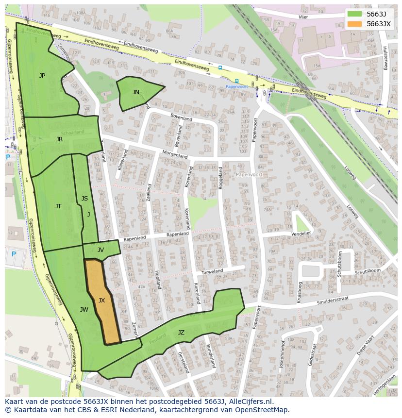 Afbeelding van het postcodegebied 5663 JX op de kaart.
