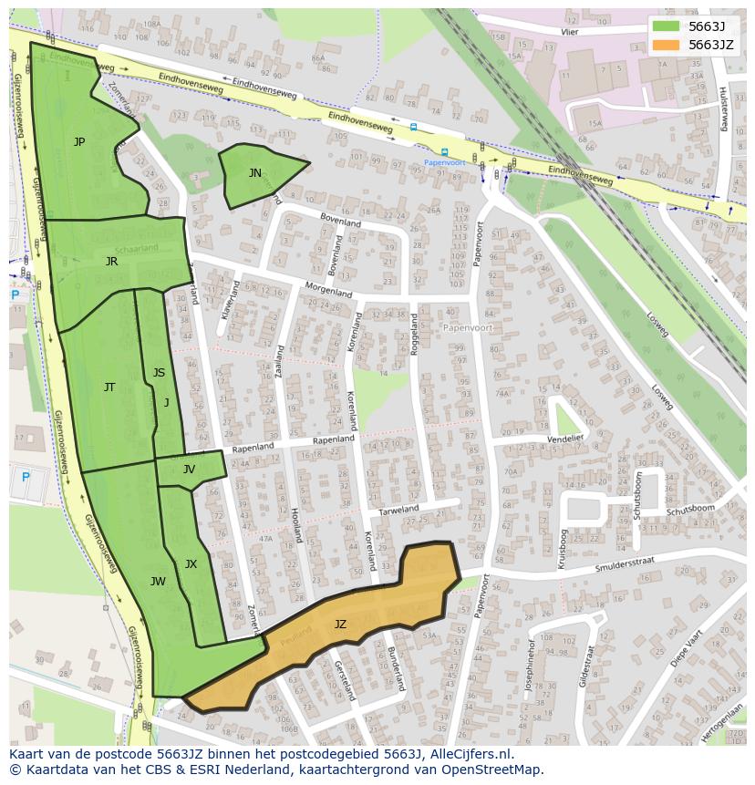 Afbeelding van het postcodegebied 5663 JZ op de kaart.