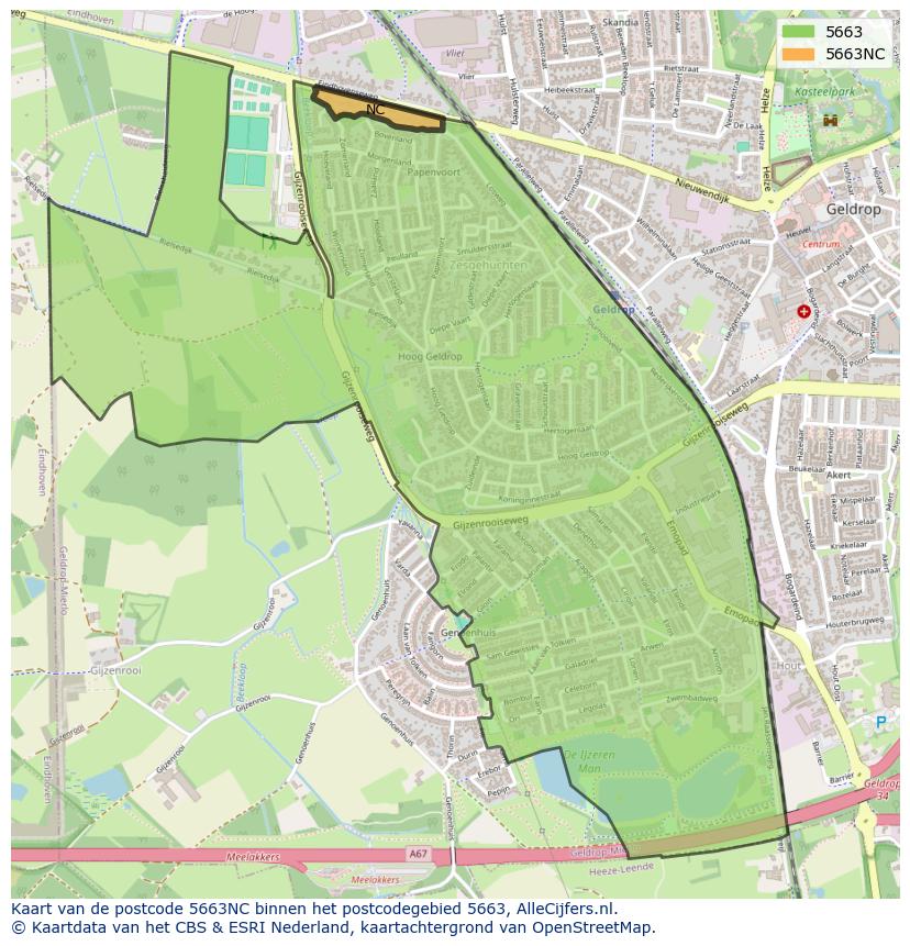 Afbeelding van het postcodegebied 5663 NC op de kaart.