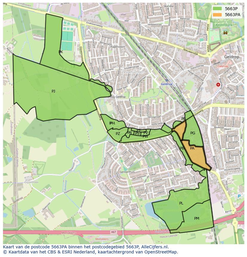 Afbeelding van het postcodegebied 5663 PA op de kaart.