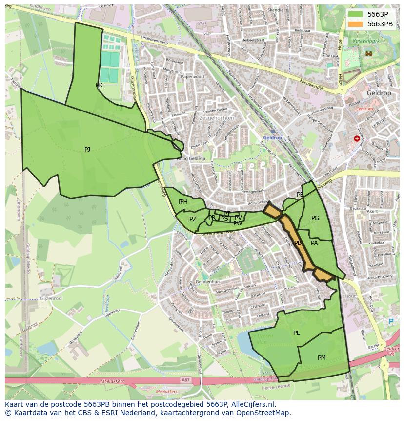Afbeelding van het postcodegebied 5663 PB op de kaart.